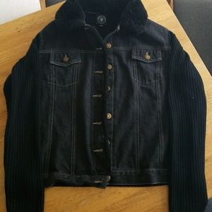 Vintage 90s Jean Jacket With Fuzzy Trim